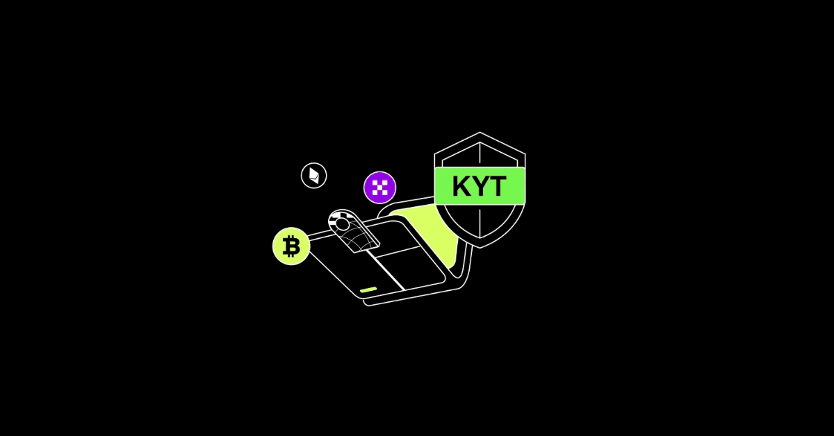 Visual representation of OKX wallet security with KYT compliance, supporting Bitcoin, Ethereum, and multi-chain assets