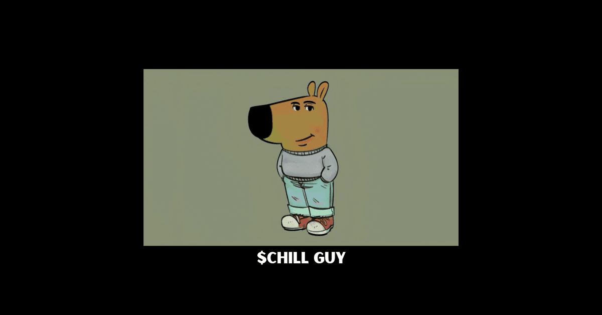 "Chill guy Solana mascot featuring a relaxed dog character, symbolizing $CHILLGUY's carefree and laid-back crypto culture."